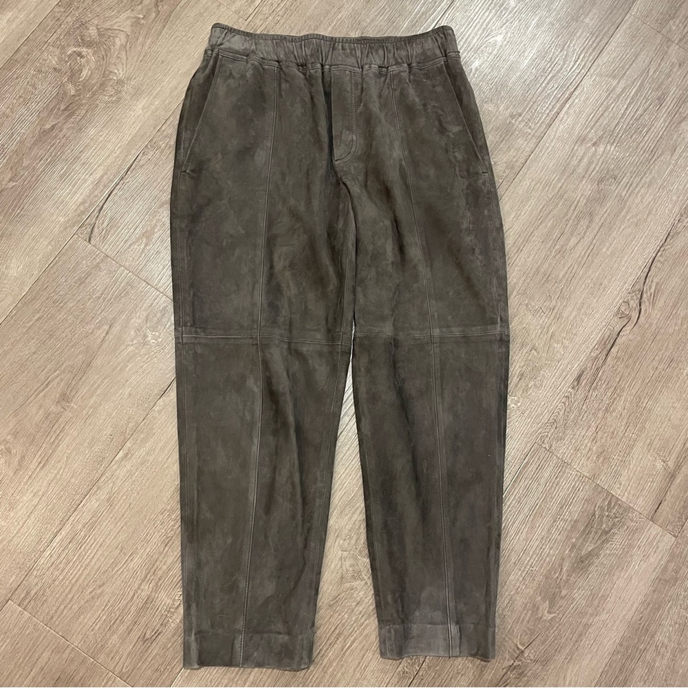 Ralph Lauren Lamb Suede Leather Pants in Sage Green
